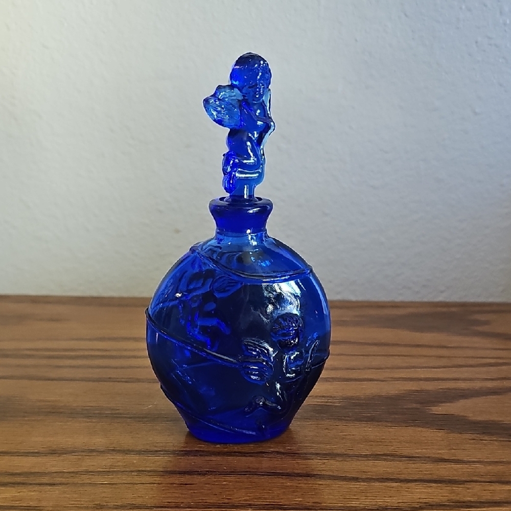 Vintage Cows Heads Cobalt Blue Decorative Glass Perfume Bottle